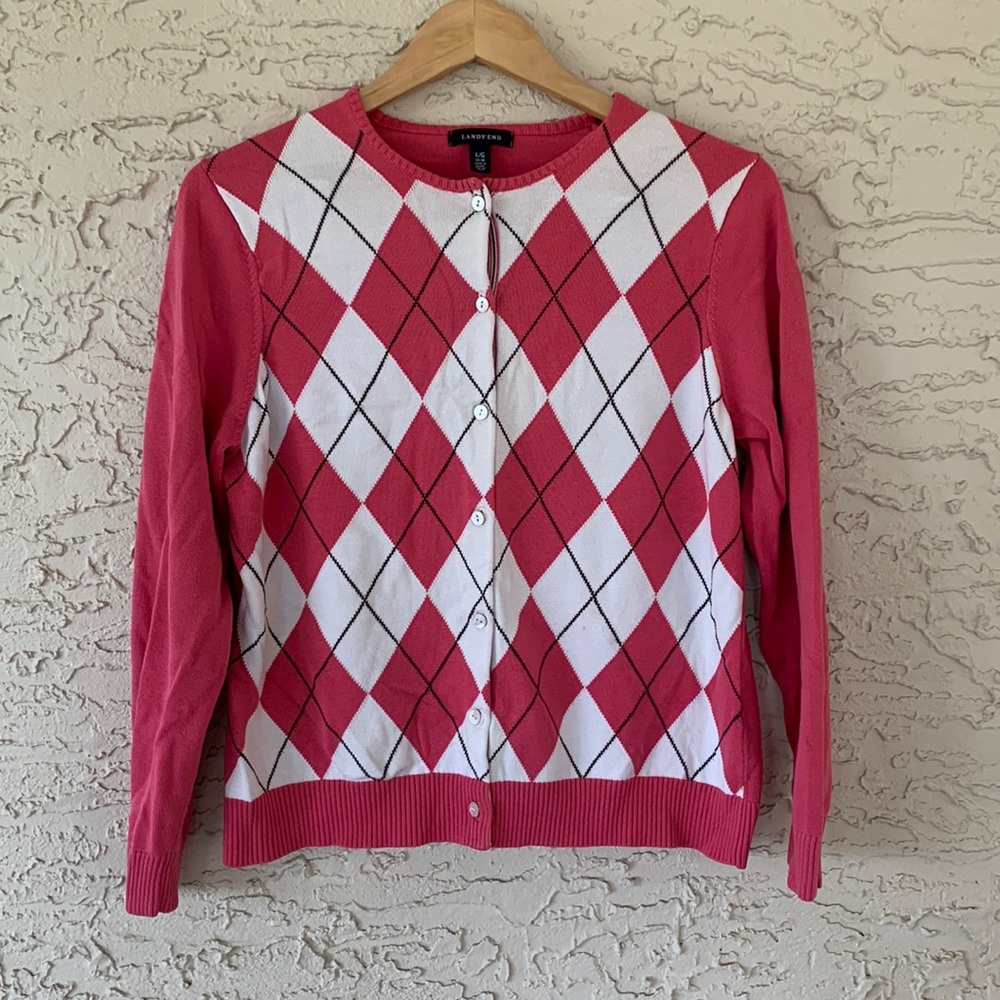 Pink and White Vintage Argyle Sweater Cardigan